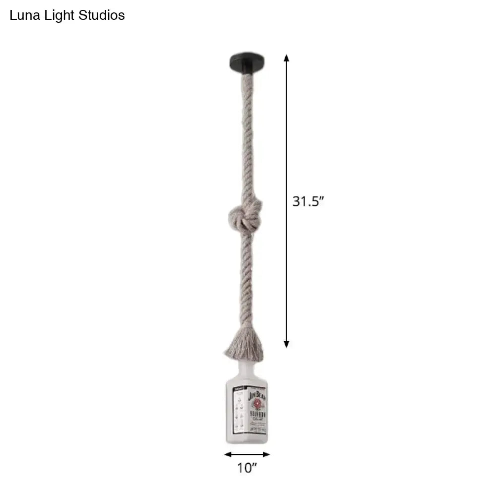 Decorbites frosted white glass island lamp with black wine bottle design and beige rope cord for ceiling lighting