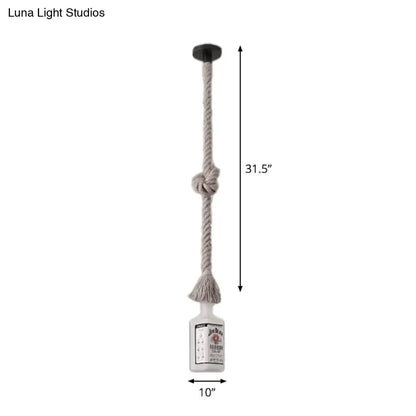 Decorbites frosted white glass island lamp with black wine bottle design and beige rope cord for ceiling lighting