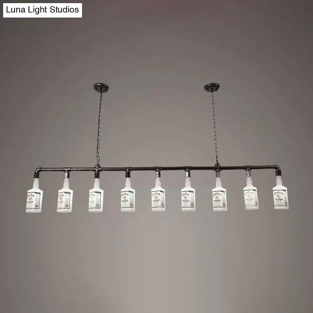 Decorbites™ frosted white glass island lamp with black wine bottle design and eight light fixtures for restaurant use