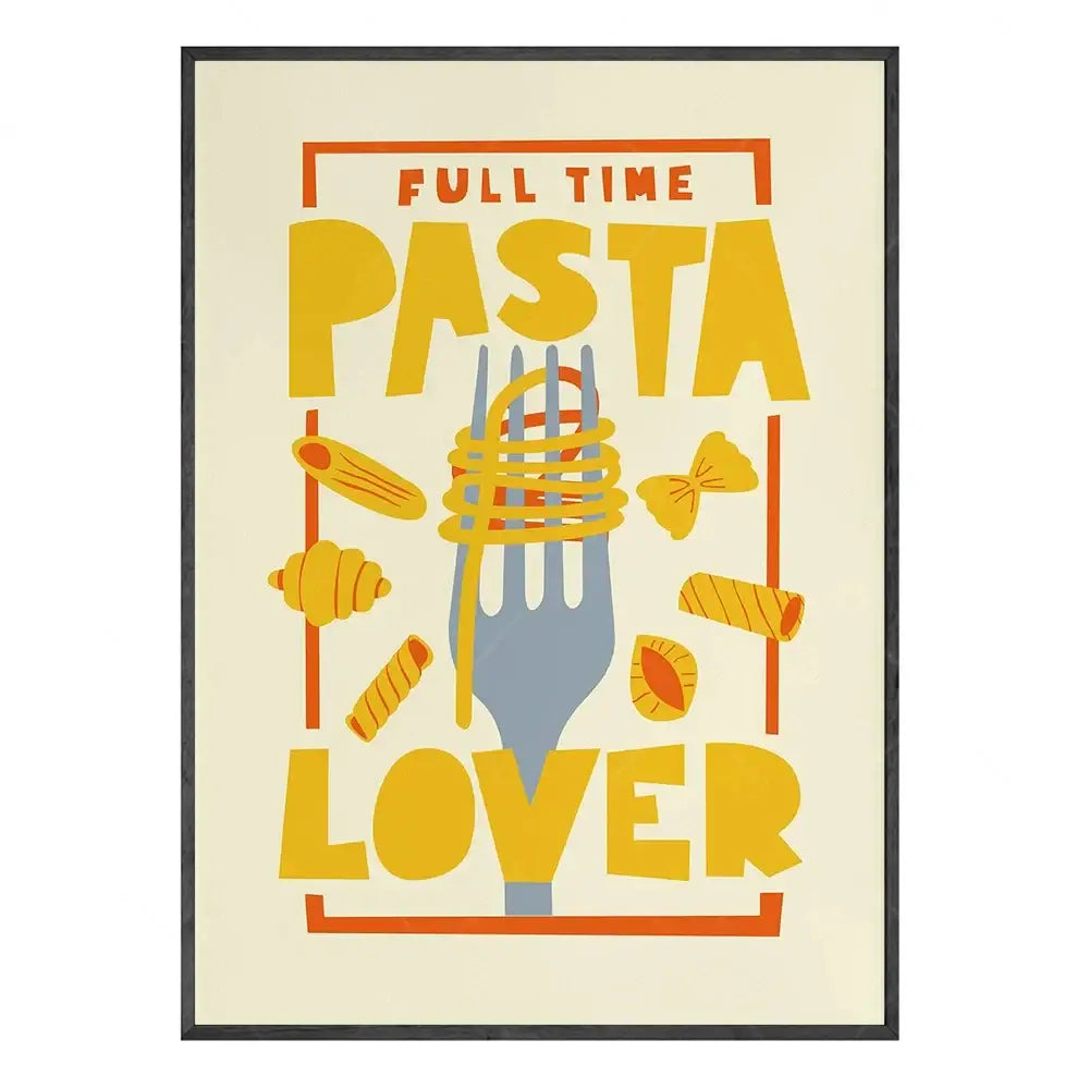 A decorbites fun beans on toast canvas painting with bold yellow typography and pasta illustration on off-white background