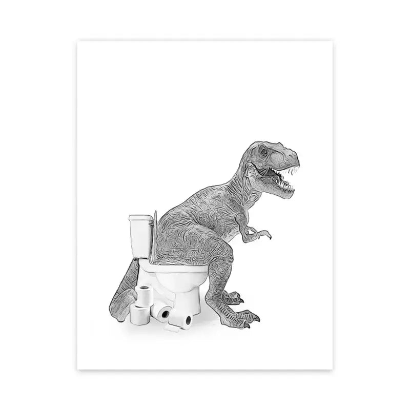 Black-and-white illustrated funny animal bathroom poster wall art canvas from decorbites™ for bathroom decor