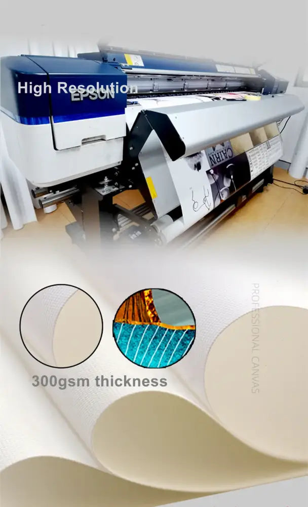 Epson high-resolution white and blue industrial printer for professional canvas wall art featuring giraffe dog and toilet paper