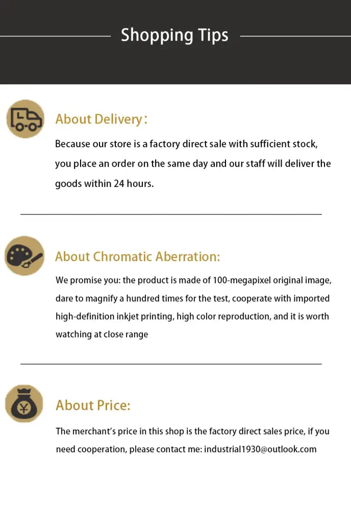 Shopping tips section with delivery truck, paint palette, and money icons for decorbites™ funny cat bathroom wall art print