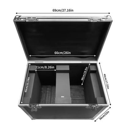 Black decorbites g-tour style case with silver aluminum edges and latches featuring molded foam for secure storage