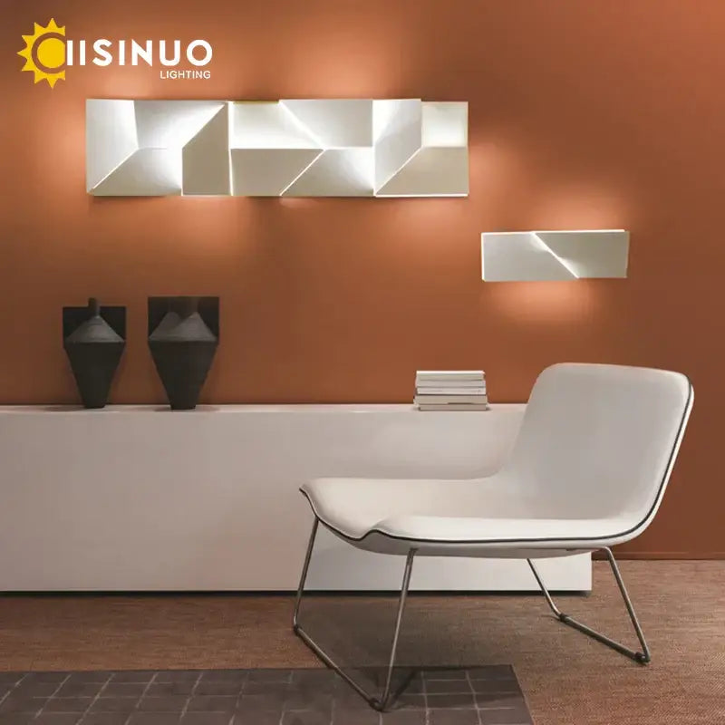 Modern white geometric art wall lamp by decorbites with a sleek minimalist design for bedroom and living room use