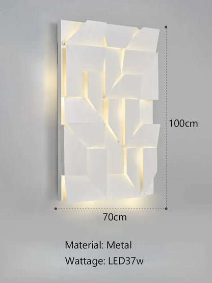 White geometric metal wall lamp with illuminated led lighting by Decorbites geometric art for indoor living spaces