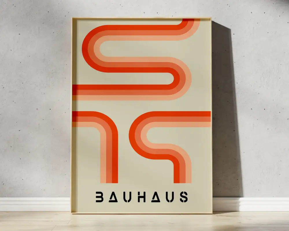 Decorbites™ geometric bauhaus canvas poster with bold gradient orange abstract lines on beige background for modern home