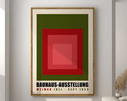 Decorbites™ geometric bauhaus canvas poster featuring red and green concentric squares modern retro wall art