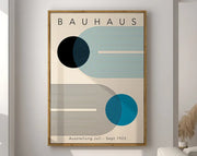 Framed decorbites™ geometric bauhaus canvas poster with bold black and teal shapes on cream background for home decor