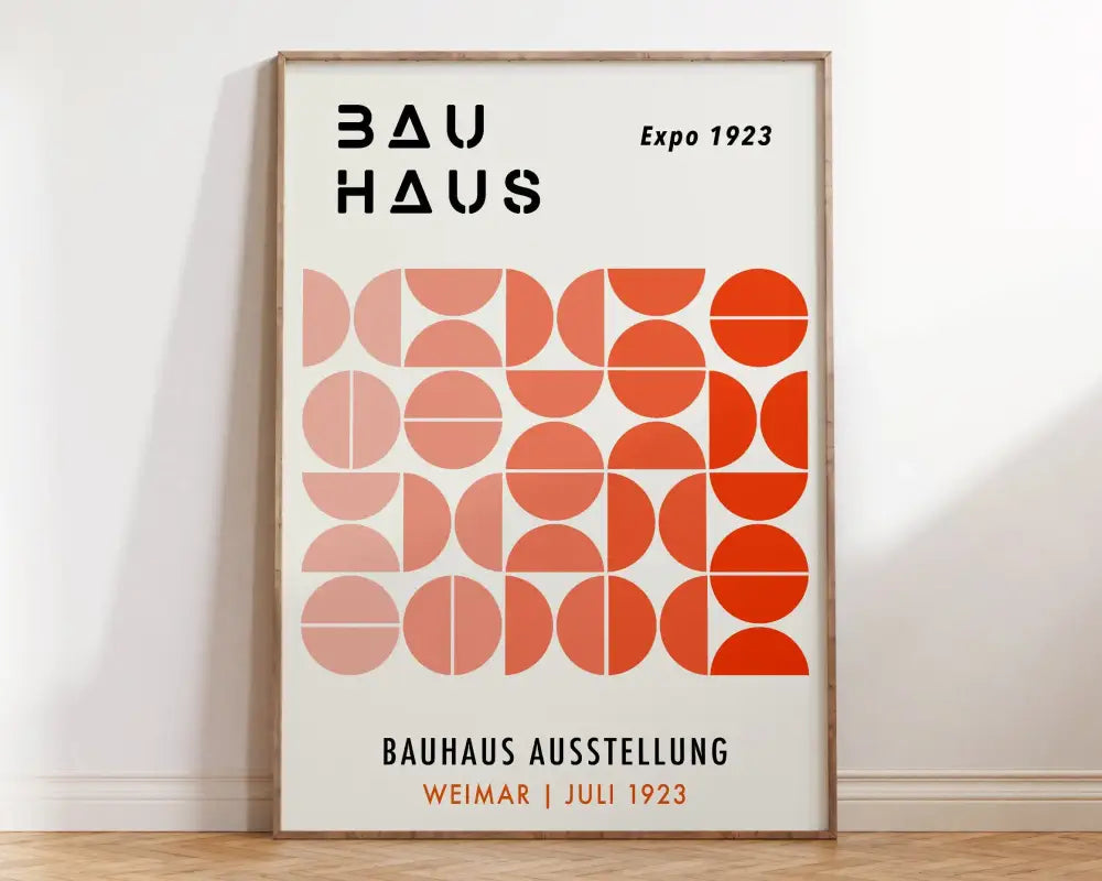 Minimalist decorbites™ geometric bauhaus canvas print with bold black text and orange pink semi-circle pattern wall art