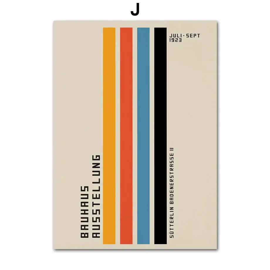 Beige art canvas poster with vertical orange red blue and black stripes and minimalist typography from decorbites pop art canvas collection