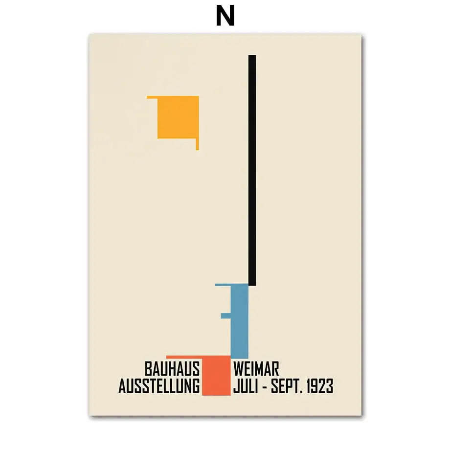 DecorBites™ geometric bauhaus pop art canvas print with bold orange black and blue shapes on cream art canvas background