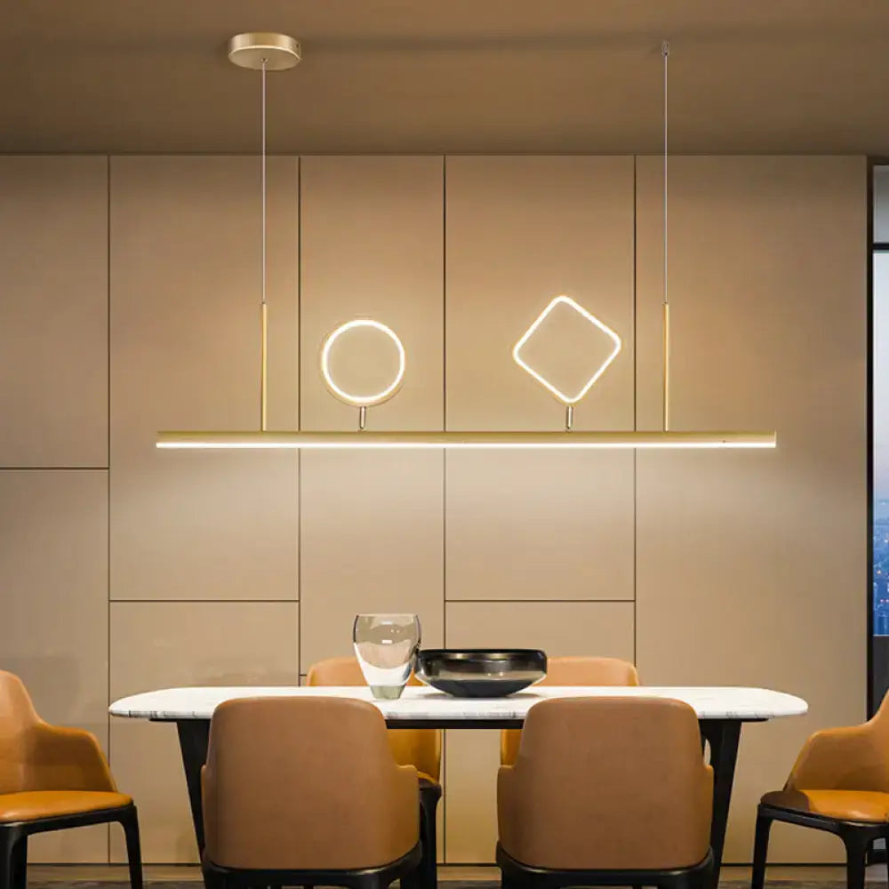 Modern gold-toned decorbites geometric island pendant led ceiling fixture with minimalist design and warm white 110v-120v