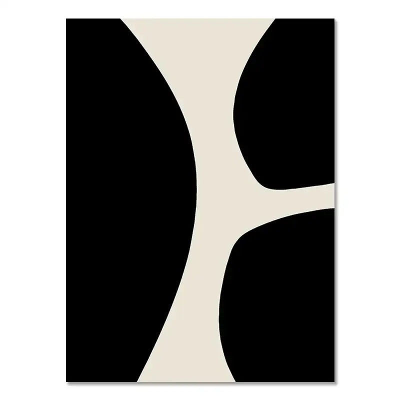 DecorBites™ boho canvas featuring black and cream abstract geometric leaf rainbow design with bold flowing shapes