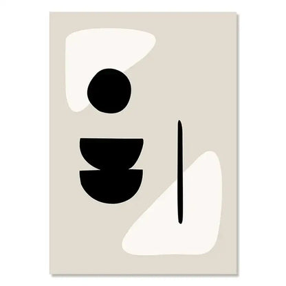 Minimalist boho canvas wall art featuring bold black and off-white geometric leaf shapes on a soft beige background