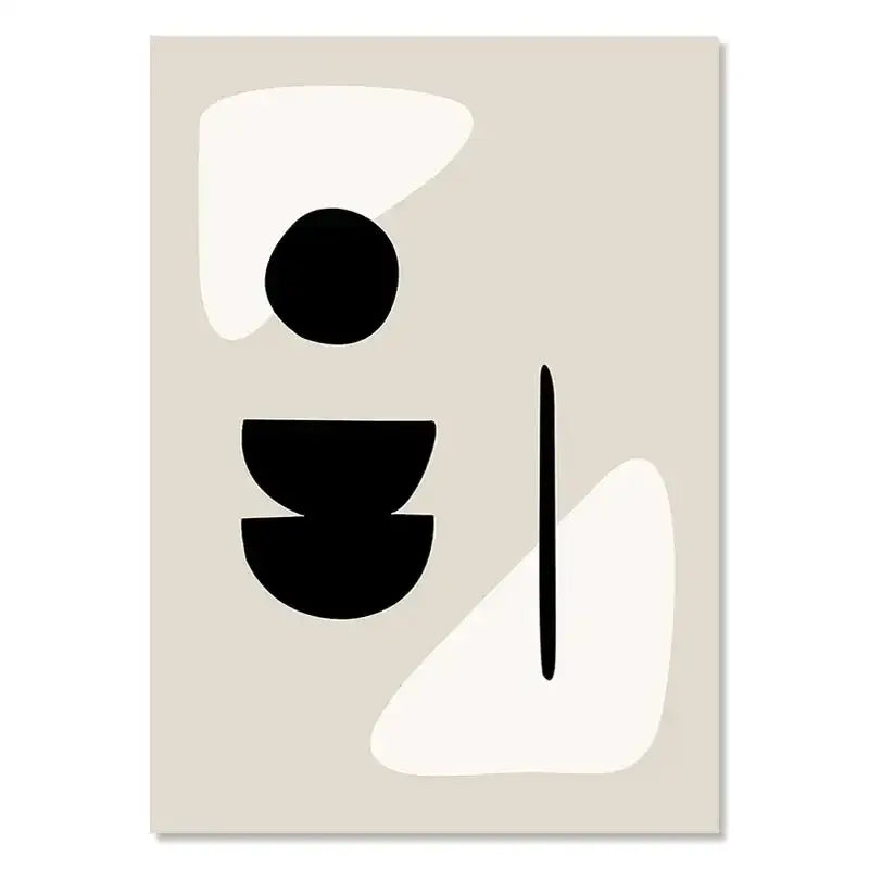 Minimalist boho canvas wall art featuring bold black and off-white geometric leaf shapes on a soft beige background