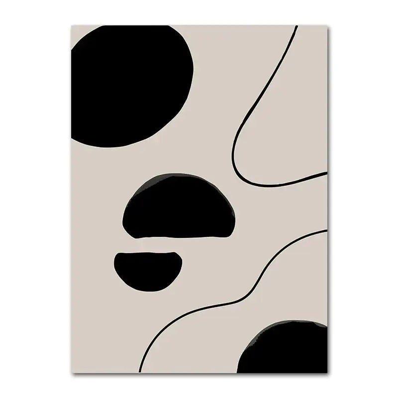 Minimalist DecorBites™ boho canvas wall art with bold black geometric leaf shapes on a soft beige background