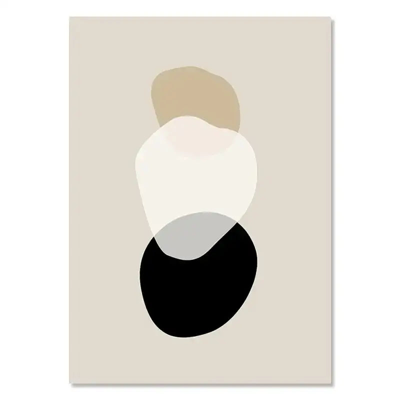 Minimalist boho canvas wall art with geometric leaf rainbow design in beige, gray, black on soft neutral background