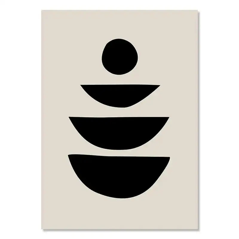 Minimalist boho canvas wall art featuring bold black geometric leaf shapes on a soft beige background by decorbites