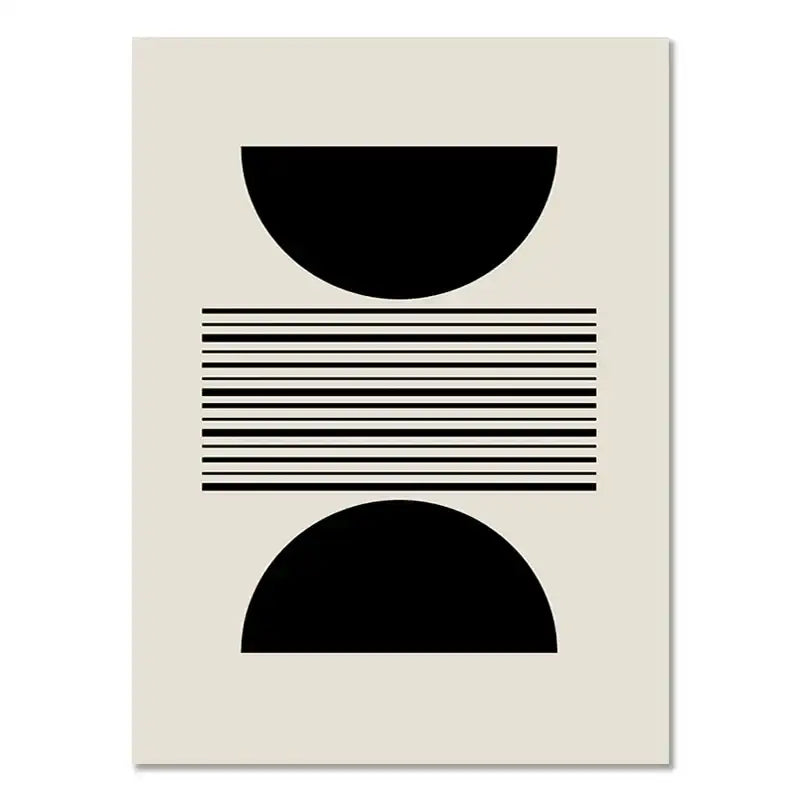 Decorbites™ boho canvas wall art featuring minimalist geometric leaf rainbow with black semicircles and fine lines