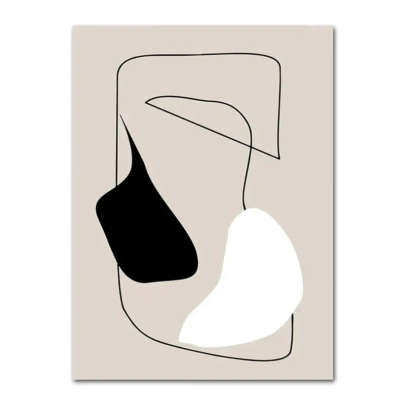 Decorbites™ geometric leaf rainbow boho canvas wall art with bold black and white organic shapes on beige background
