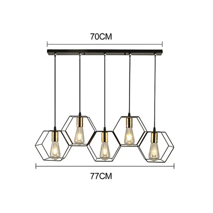 Black and brass decorbites geometric led chandelier with five exposed bulbs for dining room lighting