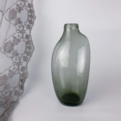 Decorbites™ geometric zen glass vase in translucent gray with subtle texture for single flower arrangement