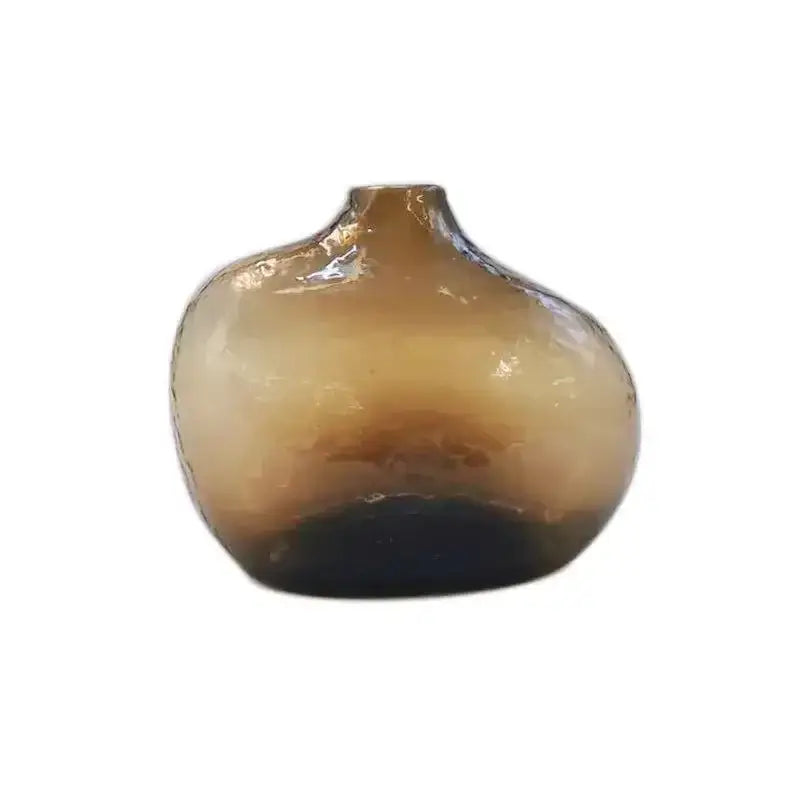 Decorbites™ geometric zen glass vase with smooth rounded amber to deep brown hues for single flower arrangement