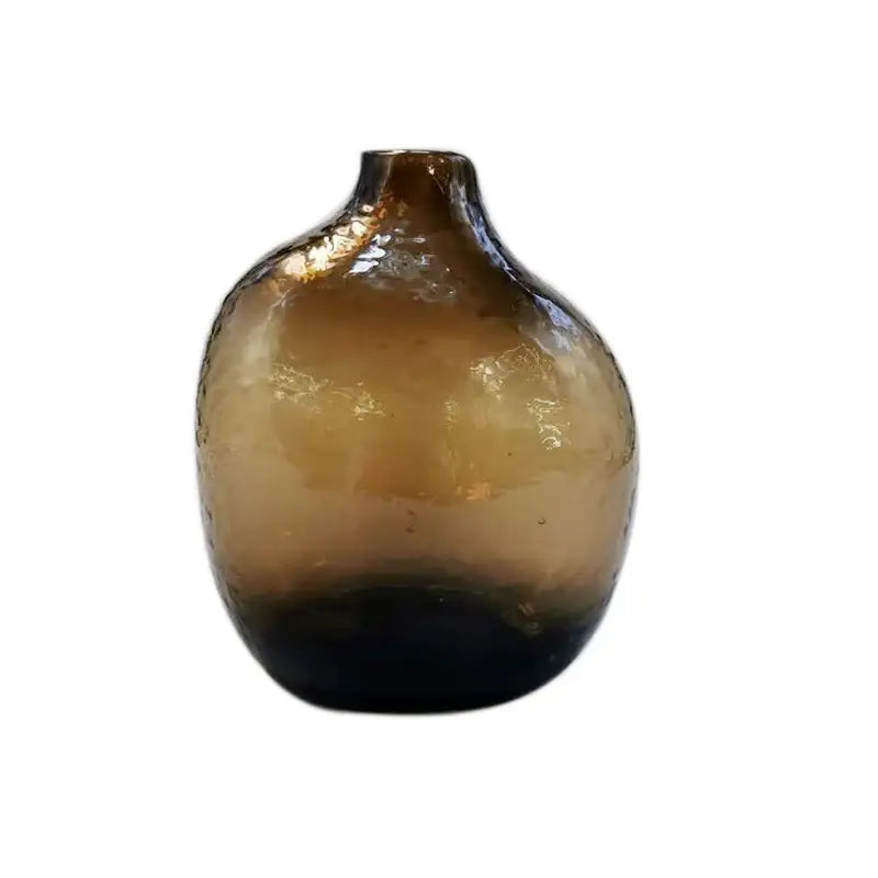 DecorBites™ geometric zen glass vase in amber with textured bulbous body and narrow neck for single flower arrangement
