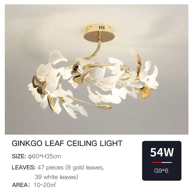 Elegant gold and white decorbites ginkgo leaf bedroom lamp with modern branching design for minimalist ceiling lighting