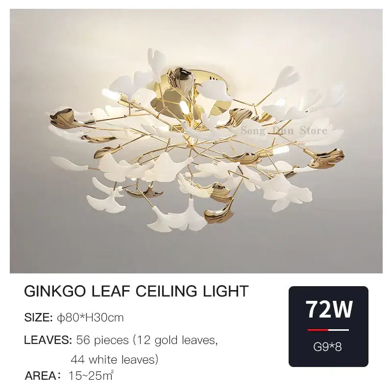 Elegant white and gold decorbites ginkgo leaf bedroom lamp with delicate branching arms minimalist ceiling light