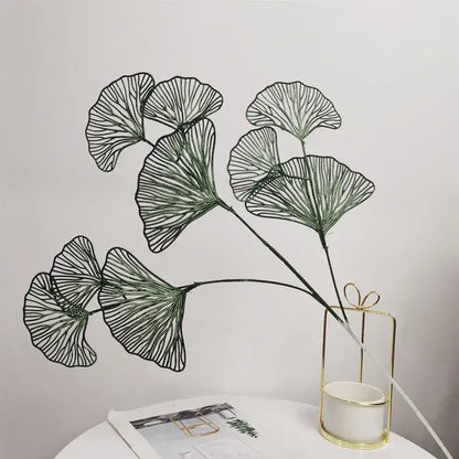 Delicate decorbites ginkgo leaf branch artificial flowers with intricate veins and dark green metallic finish for home decor