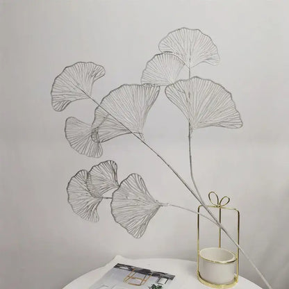Delicate silver wire ginkgo leaf branch with intricate vein detailing artificial flowers by decorbites ginkgo leaf decor