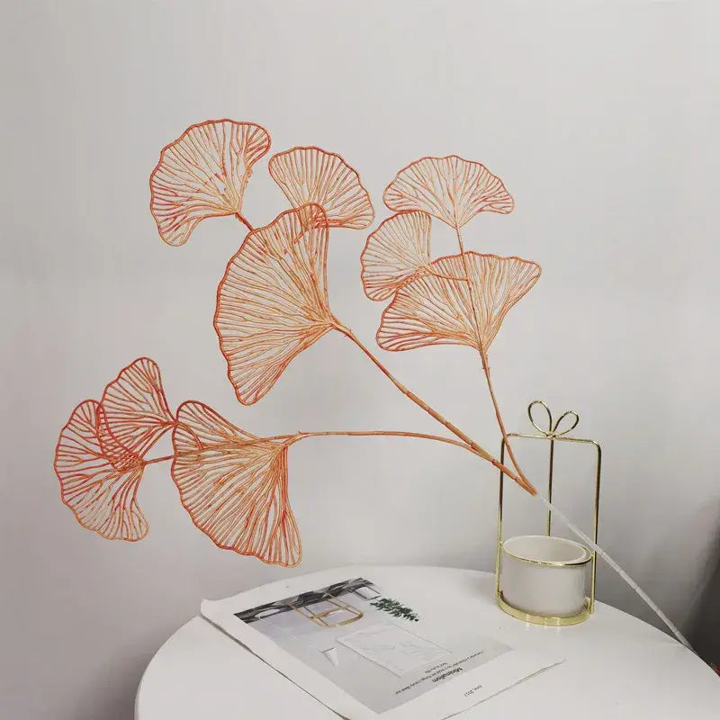 DecorBites™ ginkgo leaf branch artificial flowers with orange wire leaves for elegant home decor arrangements