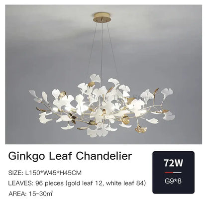 Elegant white and gold ginkgo leaf chandelier with delicate branching design by decorbites ginkgo for luxury interiors