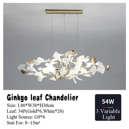 Elegant white and gold decorbites ginkgo leaf chandelier with modern branching design for living dining bedroom lighting
