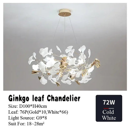 Elegant white and gold decorbites ginkgo leaf chandelier with modern branching design for living dining bedroom lighting