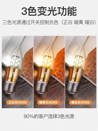 Gold-finished led candle bulb with clear glass and three color modes for decorbites ginkgo leaf crystal chandelier