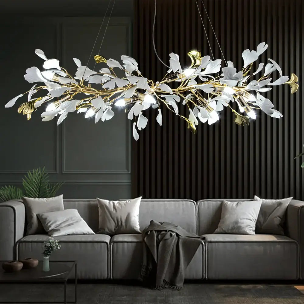 Elegant white and gold leaf-shaped decorbites ginkgo leaf crystal chandelier with modern branching nordic design hanging light
