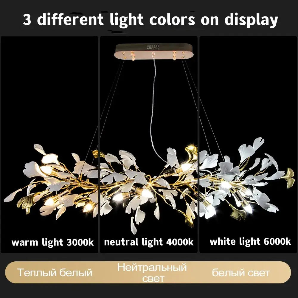 Decorbites ginkgo leaf crystal chandelier gold-toned leaf pendant light with white and metallic accents for nordic decor