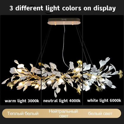 Decorbites ginkgo leaf crystal chandelier gold-toned leaf pendant light with white and metallic accents for nordic decor