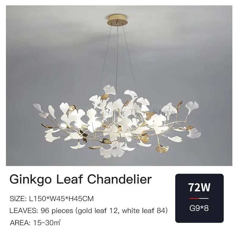 Elegant white and gold decorbites ginkgo leaf leaf decor chandelier with delicate branching design for living room lighting