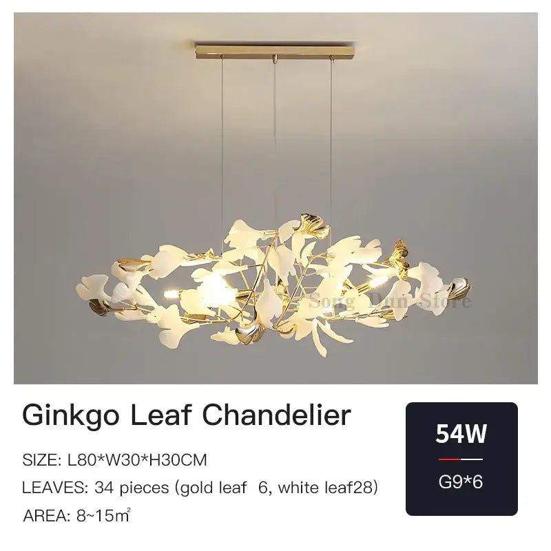 Elegant gold and white decorbites ginkgo leaf decor chandelier with modern branching design for living room lighting