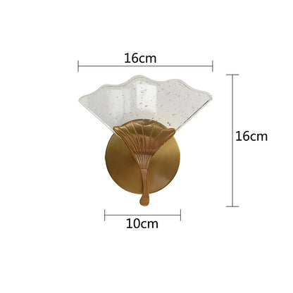 Gold-finished decorbites ginkgo leaf wall lights with fan-shaped frosted textured glass shade for home lighting decor