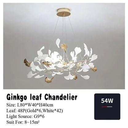 Elegant white and gold decorbites ginkgo leaf pendant chandelier with modern branching design for vintage lighting