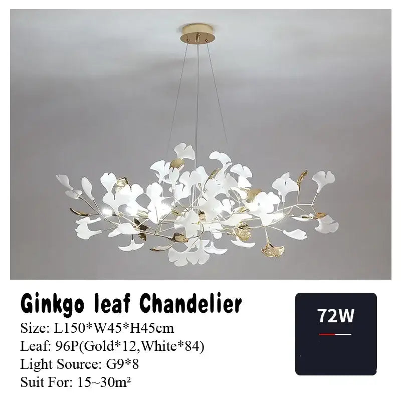 Elegant white and gold decorbites ginkgo leaf pendant chandelier with modern branching design for vintage lighting
