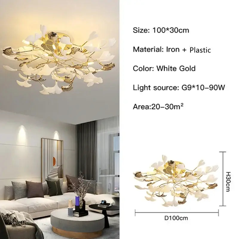 White gold iron and plastic decorbites ginkgo leaf pendant chandelier with leaf-shaped design for vintage lighting