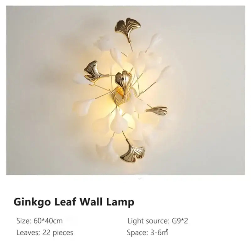 Decorbites ginkgo leaf pendant chandelier with 22 white and gold leaves in nordic romantic vintage design