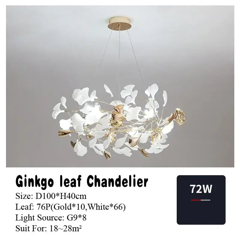 Elegant white and gold decorbites ginkgo leaf pendant chandelier with a modern airy design for Nordic vintage lighting
