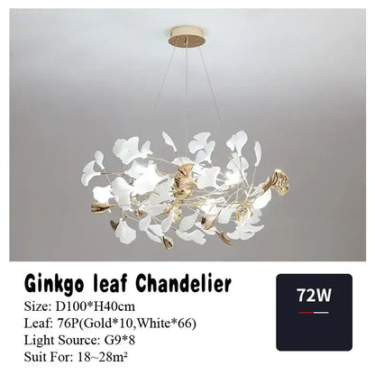 Elegant white and gold decorbites ginkgo leaf pendant chandelier with a modern airy design for Nordic vintage lighting